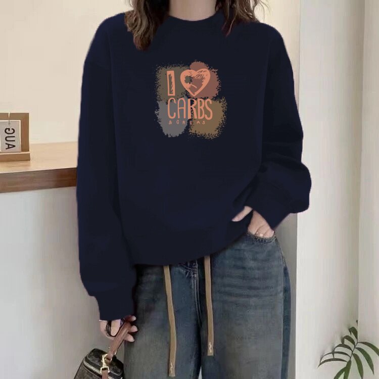 秋冬卫衣女加绒加厚宽松圆领显瘦长袖外套休闲套头外穿百搭上衣服