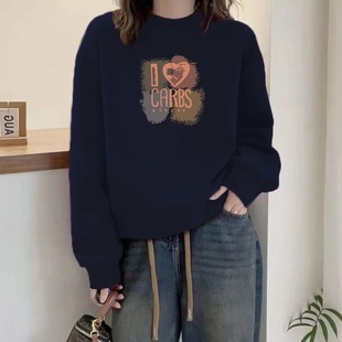 秋冬卫衣女加绒加厚宽松圆领显瘦长袖外套休闲套头外穿百搭上衣服