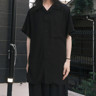 -EvanXX 原创小众暗黑风定番基础款素色人造丝短袖T恤衬衫