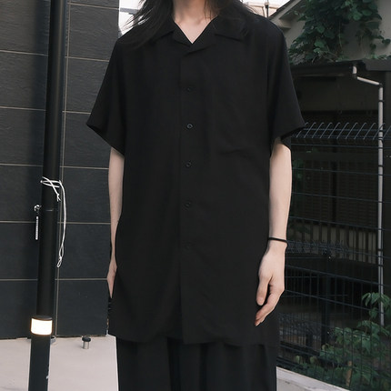 -EvanXX 原创小众暗黑风定番基础款素色人造丝短袖T恤衬衫