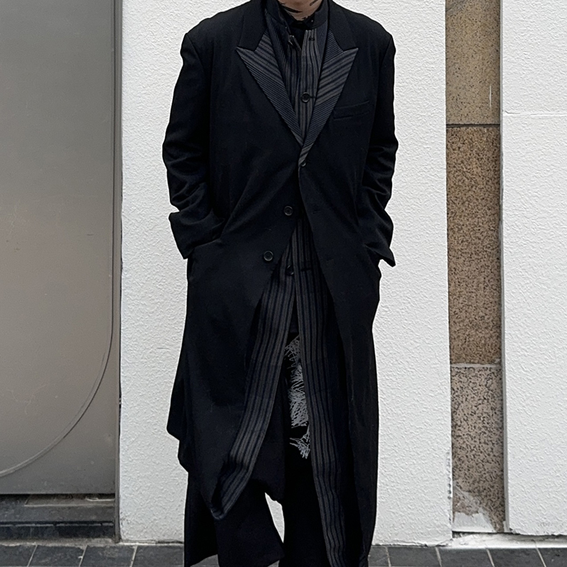 墨染色织双层连体秋冬大衣