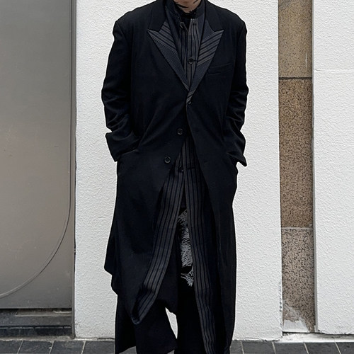 墨染色织双层连体秋冬大衣