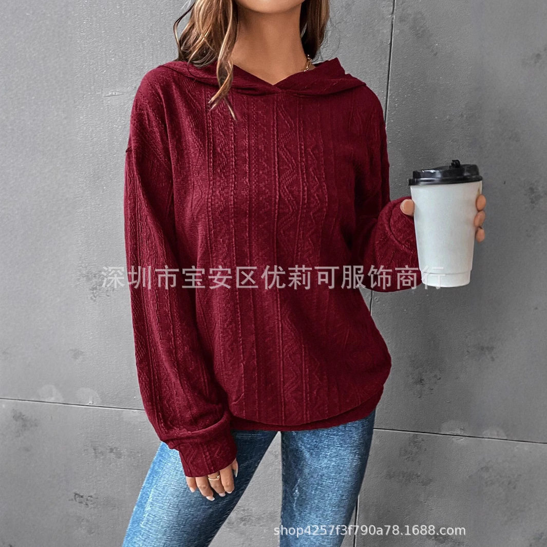 跨境2025秋冬新款女式针织衫TEMU欧美时尚连帽宽松长袖女装