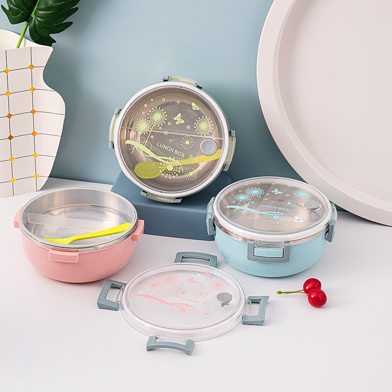 分格不锈钢饭盒双层便当盒饭菜圆形餐盒pp保鲜盒学生便当盒密封