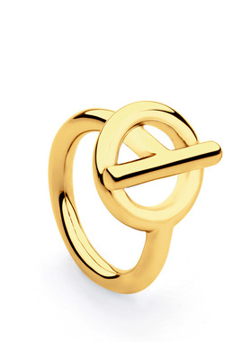 金色简约线条戒指欧美饰品t扣指环情人节配饰轻巧小众设计