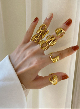 26个英文字母戒指女开口可调节时尚欧美个性网红ins潮人指环现货