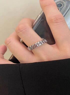 s925纯银铜钱戒指女做旧复古单排钱币指环韩版网红个性招财现货