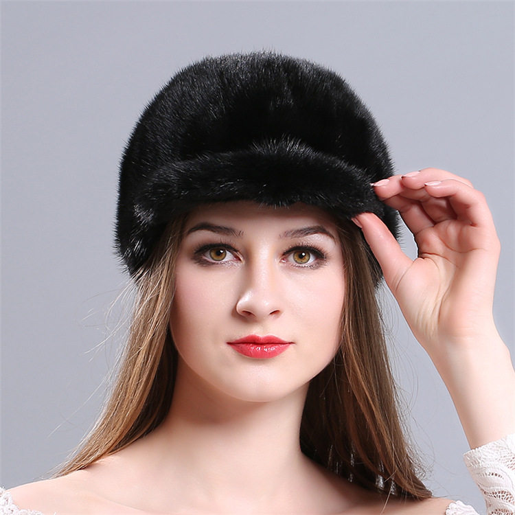 新款韩版百搭水貂毛帽子女士秋冬季加厚保暖鸭舌帽时尚貂毛骑士帽