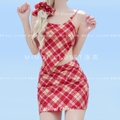 复古格纹ins风多巴胺辣妹少女生分体游泳衣女款 Mimoi Closet新款