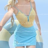 Mimoi 裙游泳衣女 日系可爱格子吊带泳装 Closet新款 多巴胺网红同款