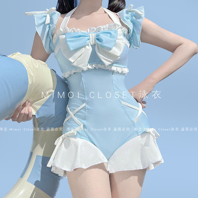 Mimoi蓝色lolita少女连体泳衣