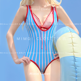 复古蓝条纹多巴胺纯欲连体小胸聚拢游泳衣女款 Mimoi Closet新款