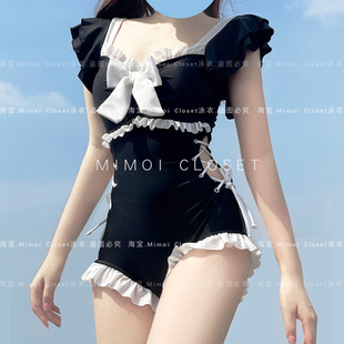 黑色纯欲风日系可爱Lolita蝴蝶结少女游泳衣女款 Mimoi Closet新款