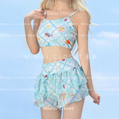 吊带三件套少女游泳衣女款 Mimoi 分体短袖 海风甜心 Closet新款