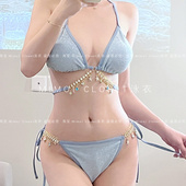 人鱼姬钻链条性感比基尼裙式 Mimoi Closet新款 三件套温泉游泳衣女