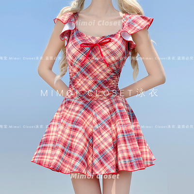 MimoiCloset复古JK格子游泳衣女