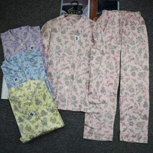 上衣家居裤 外贸纯棉女式 家居服睡衣开衫 套装 宽松100%棉 春秋冬四季