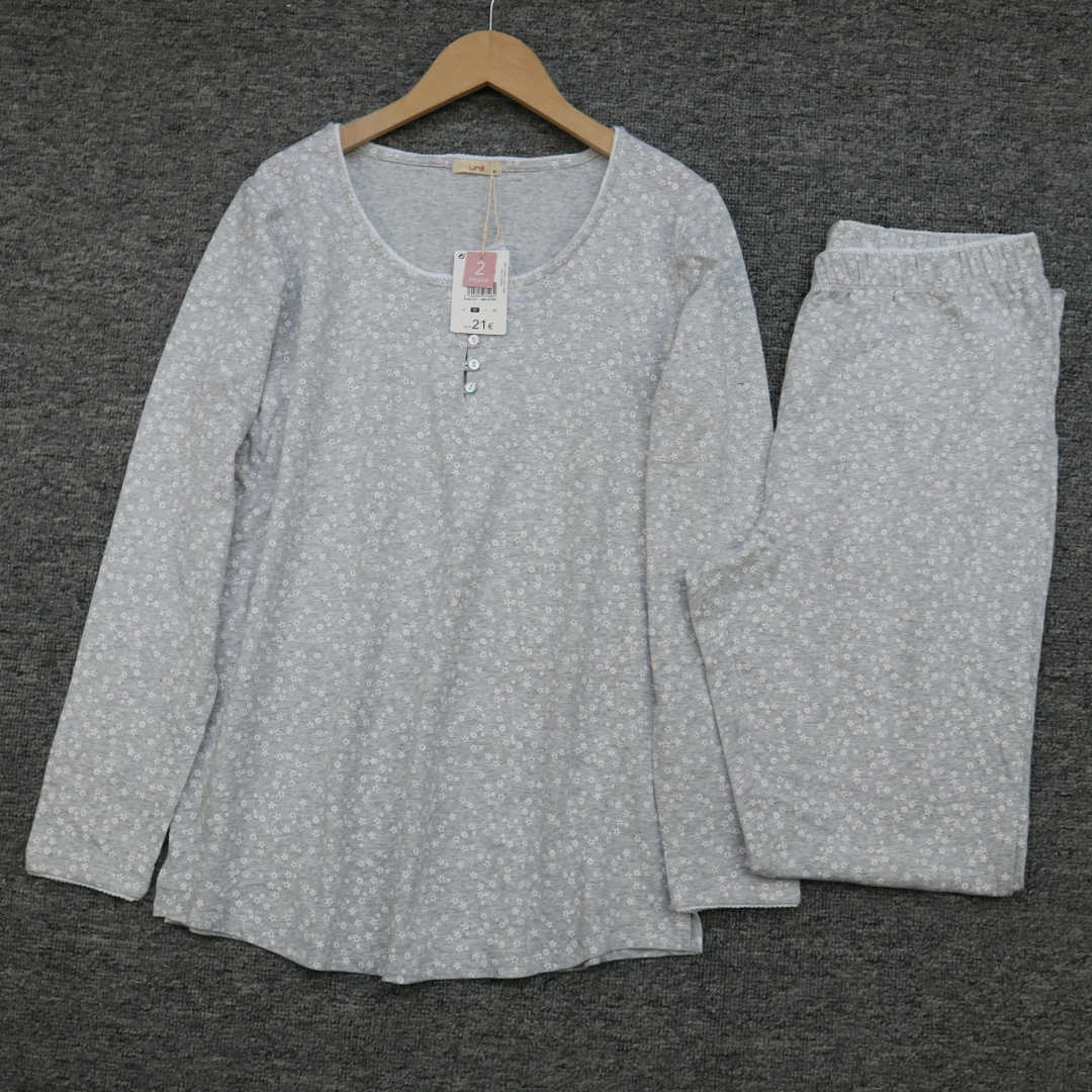 外贸原单 女式家居服睡衣圆领套装弹力棉休闲碎花长袖长裤95%棉