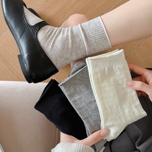 Mekki春夏季袜子女中筒袜薄款女袜奶油白网眼袜子ins休闲诸暨袜业