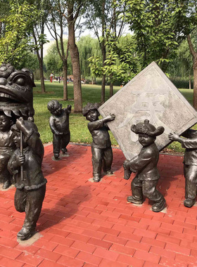 铸铜民俗文化雕塑过新年舞狮子