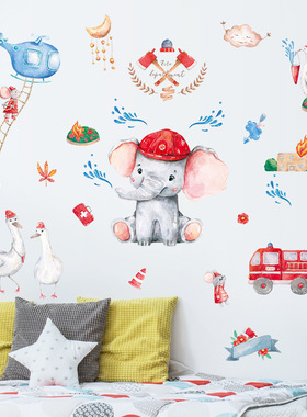 新款墙贴画卡通动物消防总动员儿童房幼儿园宿舍装饰贴纸HT94010