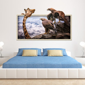 钜建长颈鹿老鹰3D同款 立体墙贴卧室客厅背景装 饰可移除贴画XH7239