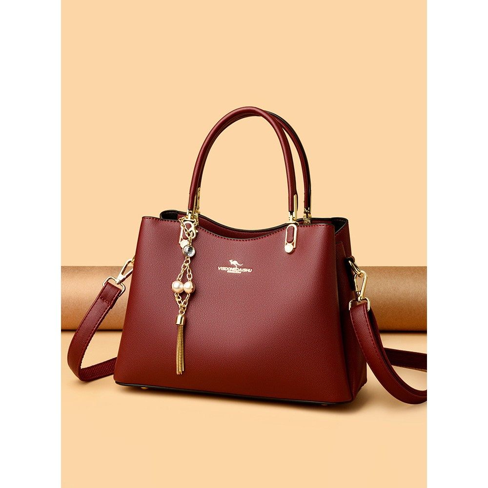 玫瑰袋鼠牛皮包包女士新款欧美大气手提包女真皮斜挎包送妈妈礼物