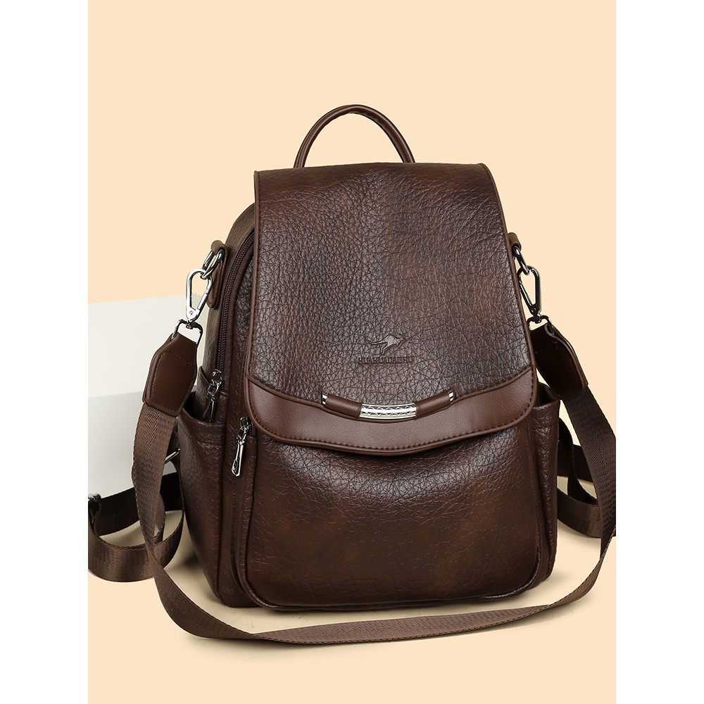 玫瑰袋鼠真皮双肩包女2025新款时尚女士背包牛皮软皮妈妈包旅行包