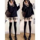 黑色天鹅绒过膝袜女薄款 夏季 性感jk袜子奶白色长筒丝袜白色大腿袜