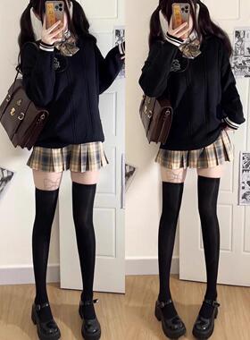 黑色天鹅绒过膝袜女薄款夏季性感jk袜子奶白色长筒丝袜白色大腿袜