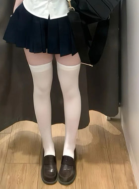 日系白色冰丝过膝袜子女天鹅绒春夏薄款中筒袜白丝袜jk黑色小腿袜