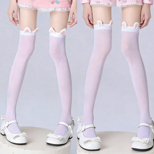 白色过膝袜猫耳可爱兔耳小猫白丝lolita半截甜美jk长筒袜大腿袜