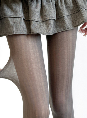 春秋烟灰色微透学院风灰色竖条纹连裤袜女薄款显瘦黑丝打底袜薄款