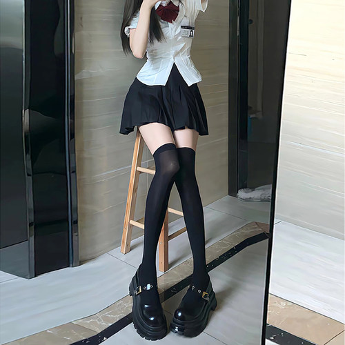 日系jk天鹅绒白色丝袜女压力过膝袜性感显瘦大腿黑色长筒袜春夏款