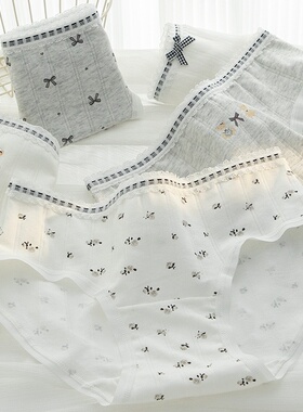 甜欲灰纯棉10A抗菌加长档三角裤中腰女士内裤亲肤透气灰色洛丽塔