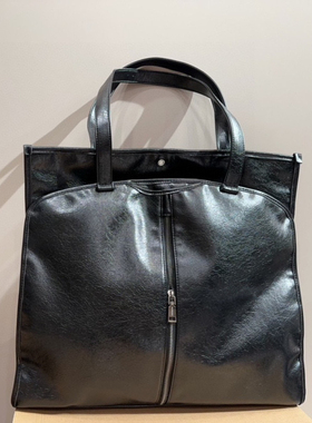 2025新款托特包爆裂牛皮黑色手提包女简约大容量单肩包休闲通勤包