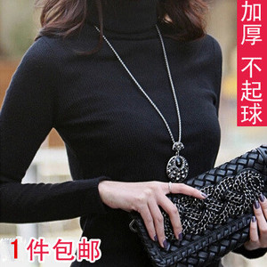 全棉长袖t恤白色秋衣小衫修身显瘦加厚纯棉黑色高领打底衫女秋冬