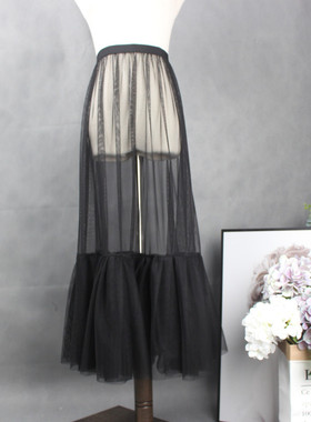 纱裙内搭高腰显瘦新款大裙摆鱼尾裙网纱拼接荷叶摆单层罩裙小众
