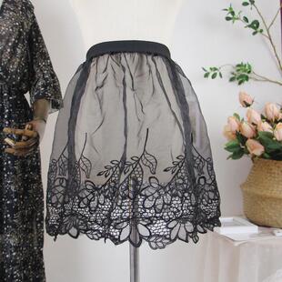 新款打底裙屁帘 透视内搭神器刺绣欧根纱短裙 网纱罩裙半身裙女