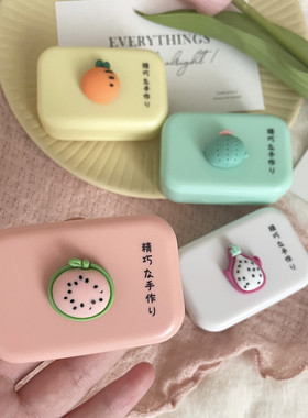 ins风马卡龙色～美瞳盒小巧便携双联伴侣盒隐形眼镜盒可爱水果B76