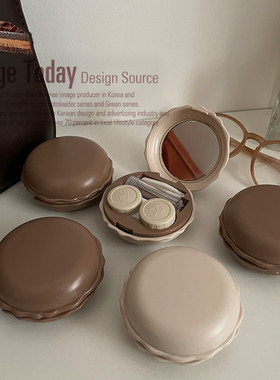 奶茶暖色～马卡龙ins风美瞳盒双联伴侣盒隐形眼镜盒纯色简约as511