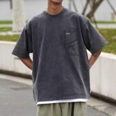 T恤男 刺绣口袋重磅宽松小领口半袖 清仓 PAXOM复古水洗做旧短袖