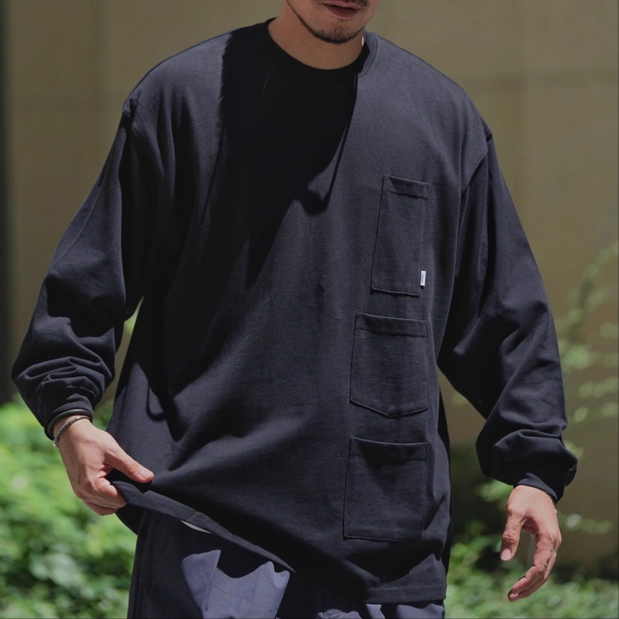 PAXOM新款重磅纯棉多口袋长袖T恤