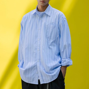 PAXOM 秋季新款日系条纹长袖衬衫cityboy宽松廓形外套青春休闲男