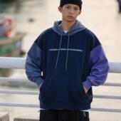 连帽卫衣潮流帽衫 秋冬印花休闲宽松加绒拼色长袖 清仓 PAXOM