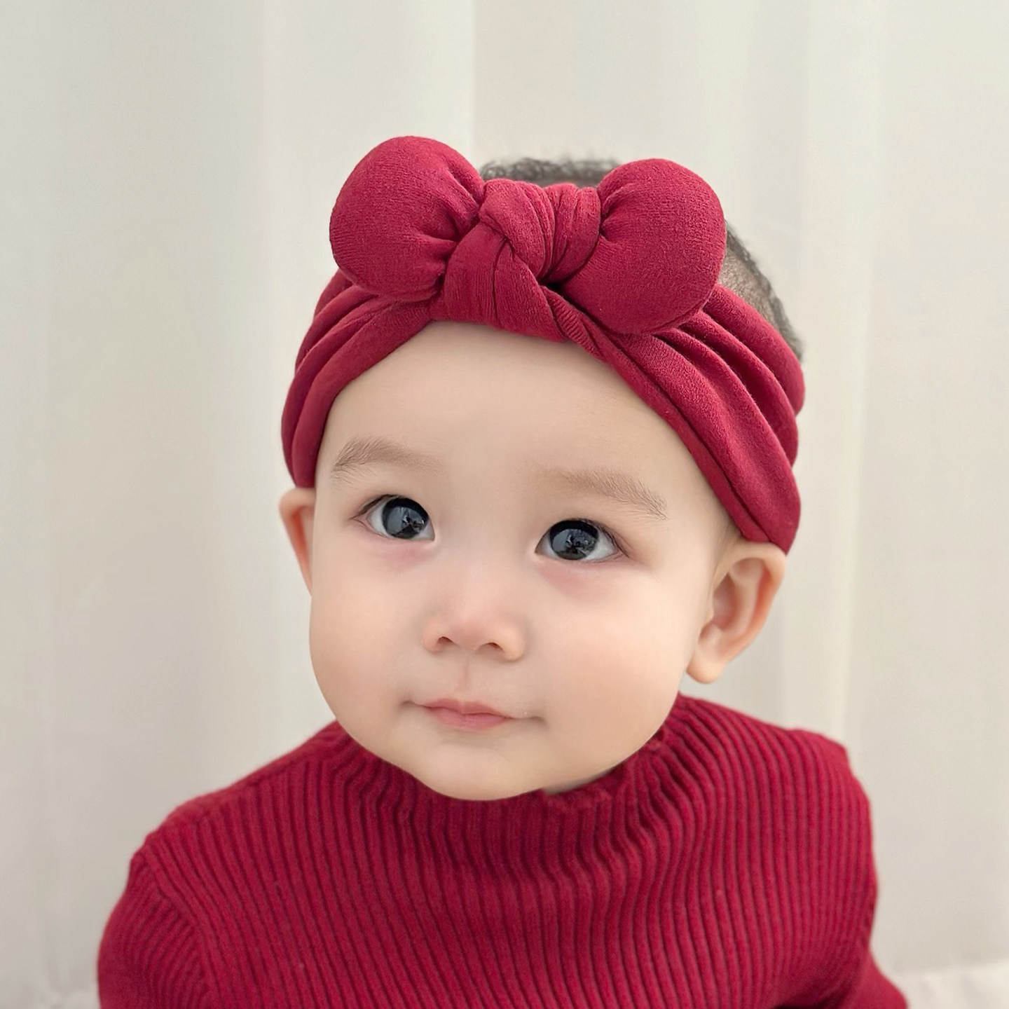 婴儿发带春秋男女宝宝护囟门纯色满月百天蝴蝶结婴幼儿小月龄发饰