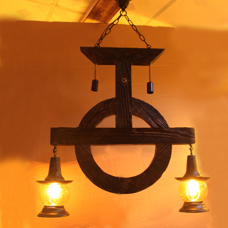 中式复古实木吊灯美式乡村酒吧灯仿古书房灯个性创意餐厅灯灯具