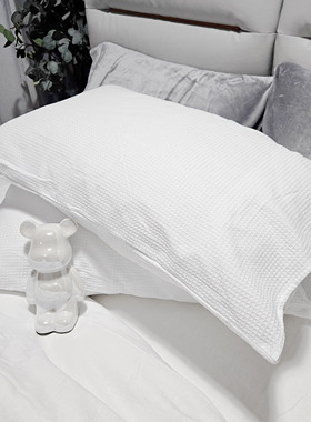 35元1对 双面蜂巢枕套白色纯棉48*74厘米全棉两面华夫格结实耐用