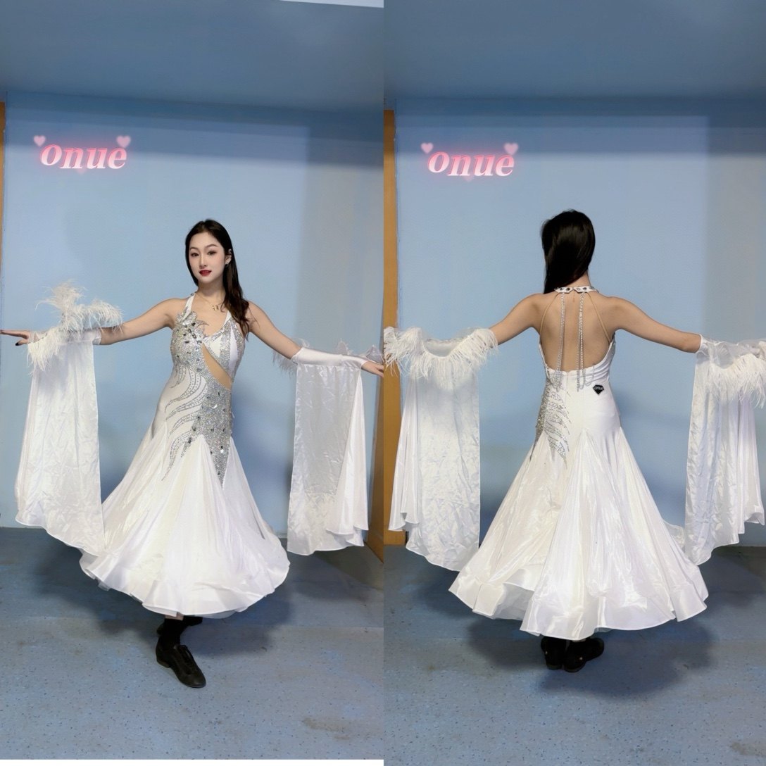 懒猫onue高端定制摩登舞服国标舞华尔兹探戈舞台演出大摆连衣裙子