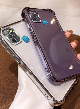 四角气囊防摔适用传音tecno spark8c手机壳透明Transsion spark 8c外壳软全包电镀保护套.网红纯色简约男女潮
